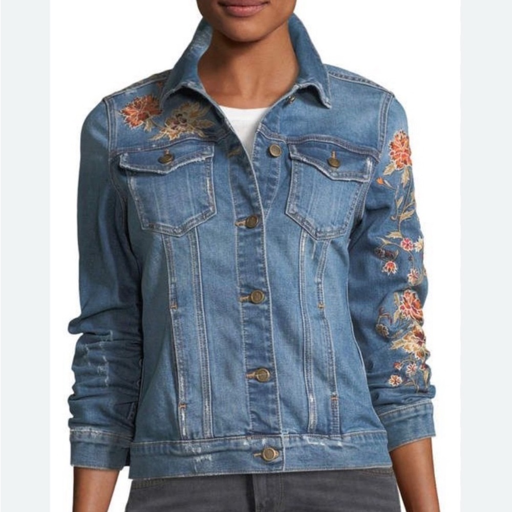 Driftwood Geena Embroidered Floral Denim Jacket -  XS
